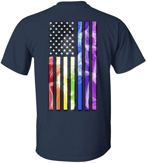 Pride LGBT Rainbow American Flag Print on Back Plain Front T-Shirt - Equality Support LGBTQ Gifts Shirt