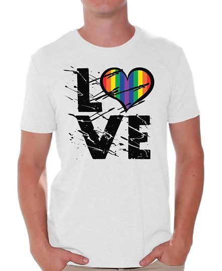 Men's Love T Shirts Tops Gay Pride T Shirts Tops Rainbow Heart Love