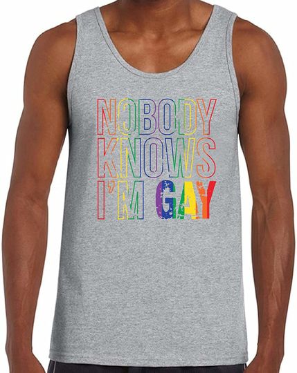Men's Nobody Knows I'm Gay Tank Tops for Men Rainbow Flag Gay Pride Tank Tops for Men