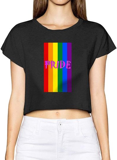 Gay Pride Rainbow Penguins Flag Woman's Girls Short Sleeve T-Shirt Crop Top Shirts