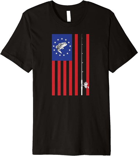 Bass Fishing Betsy Ross 1776 American Flag Pole Premium T-Shirt