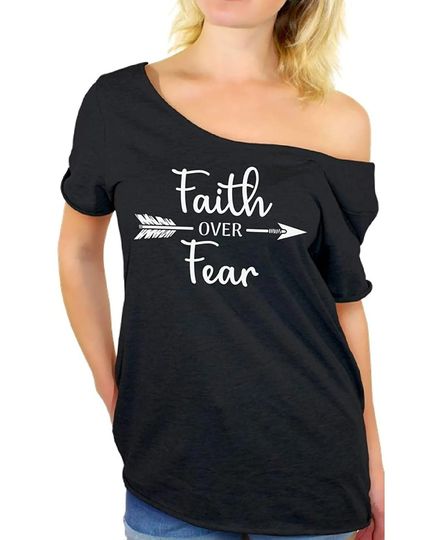 Faith Shirts for Women Off Shoulder Faith Over Fear Shirt Church Tshirt