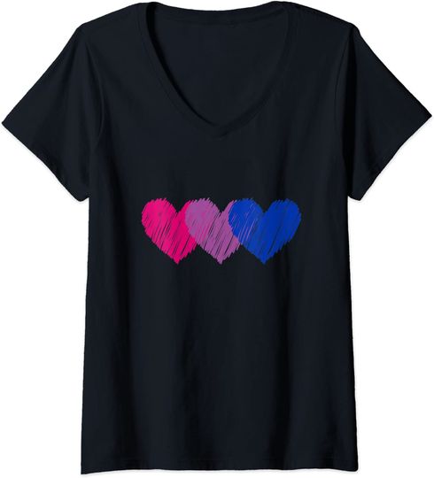 Womens Bisexual Flag Hearts Love Shirt LGBT Bi Pride V-Neck T-Shirt