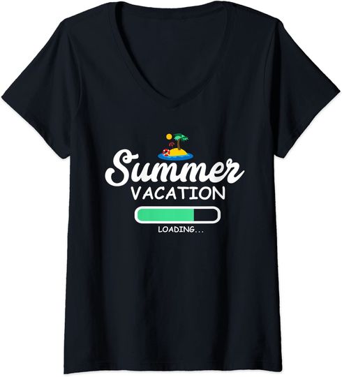 Womens Summer Vacation Loading Last Day of School Teacher V-Neck T-Shirt