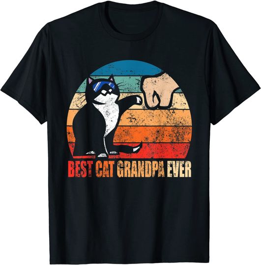 Retro Best Cat Grandpa Ever Funny Fist Bump Granddad Gift T-Shirt