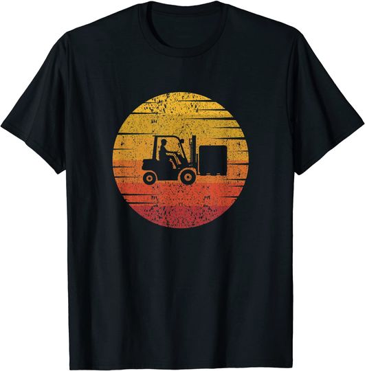 Forklift Retro Sunset Forklift Gift Forklifter Worker T-Shirt