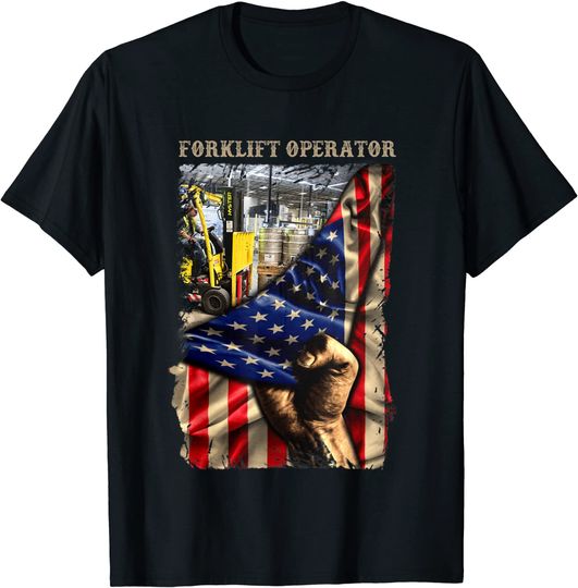Proud Forklift Operator American Flag Love Forklift Operator T-Shirt