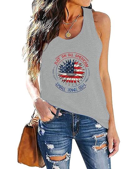 Women American Flag Sleeveless T-Shirt 4th of July Tank Top Independence Day Letter Printed Tank Top