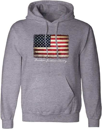 Vintage American Flag Hoodie Pullover Fleece for Men - USA Flag Sweatshirt, Gift, Cotton Poly Blend, Ultra Soft