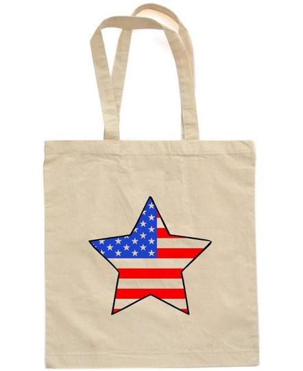 American Flag Inside Star Cute Fun Patriotic USA 4th of July Canvas Cotton Tote