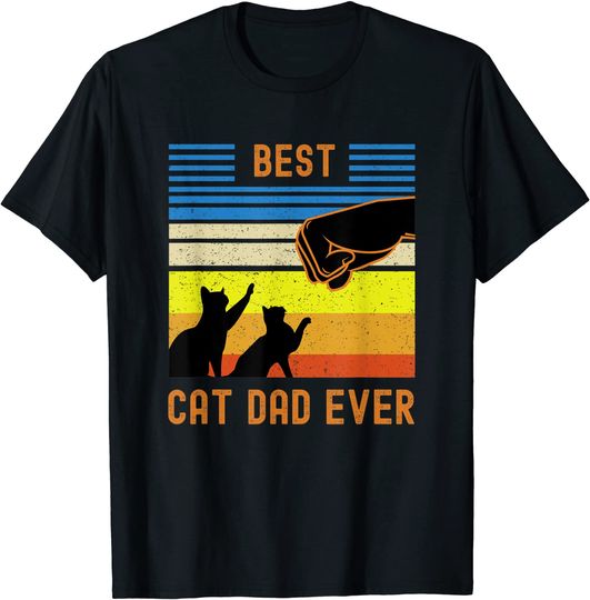 Vintage Retro Best Cat Dad Ever Fist Bump for Fur Daddies T-Shirt