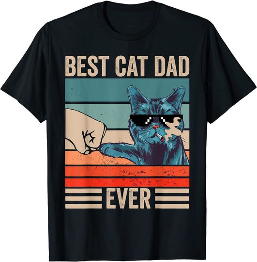 Vintage Best Cat Dad Ever Bump Fist father's day Gifts T-Shirt