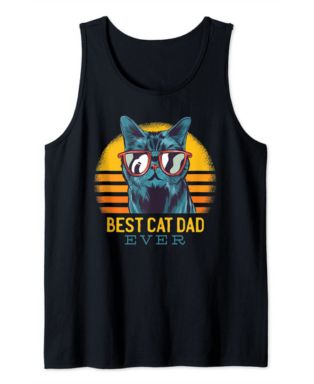 Mens Best Cat Dad Ever T-Shirt Funny Cat Dad Father Vintage Tank Top