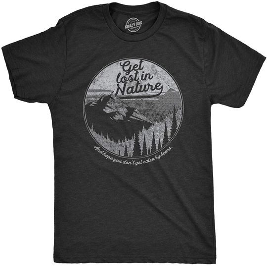 Mens Get Lost in Nature T Shirt Funny Camping Top Summer Vacay Campfire
