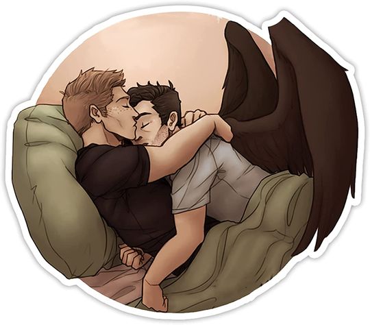 Sam Dean and Castiel Snuggle Up Destiel Sticker 2"