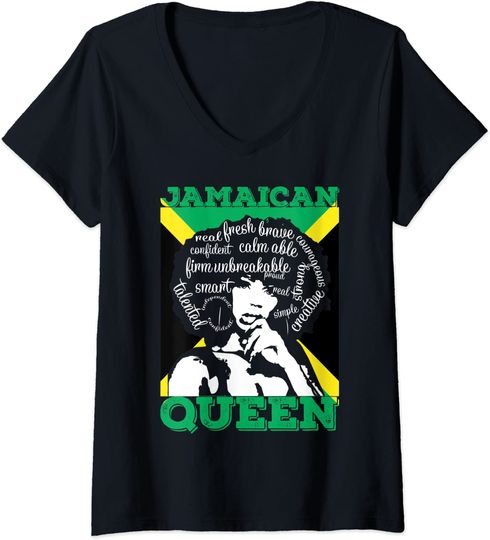 Womens Jamaican Queen Shirt For Proud And Independent Women & Girls V-Neck T-Shirt