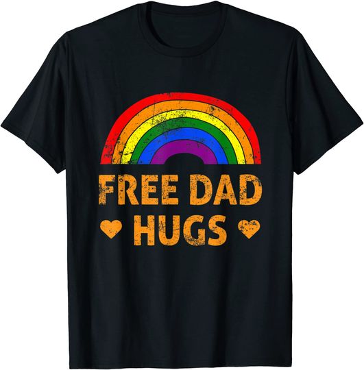 Free Dad Hugs LGBTQ Gay Lesbian Pride Month Rainbow Colors T-Shirt