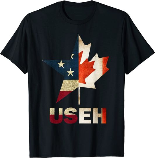 USEH Leaf Canadian American Flag Shirt Canada USA Flag Gift T-Shirt