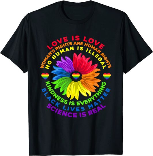 Flower Rainbow Human Black Lives Rights Science LGBT Pride T-Shirt
