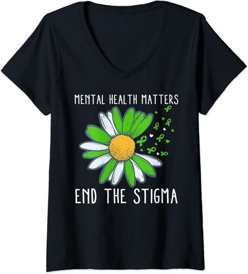Womens End The Stigma Shirt Mental Health Awareness V-Neck T-Shirt