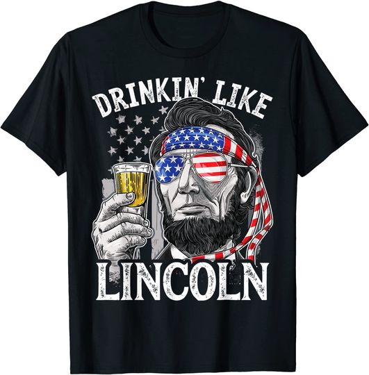4th of July Shirts for Men Drinking Like Lincoln Abraham Tee T-Shirt