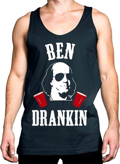 Ben Drankin 4th of July Tank Top Men's Navy Blue with White & Red Print