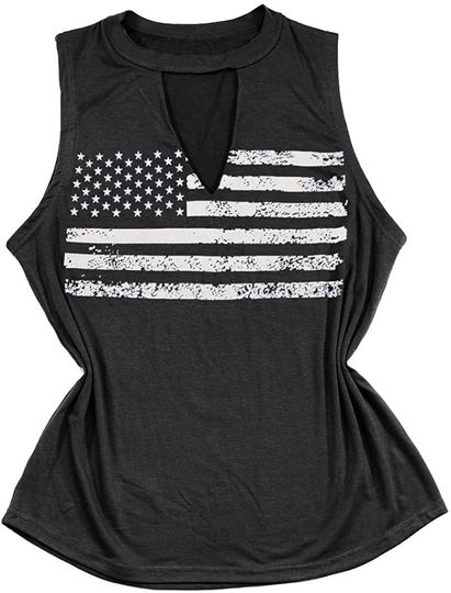 Women American Flag Hollow Vest T-Shirt Summer Sleeveless Casual Tee Tops