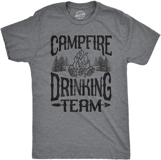 T-Shirts Mens Campfire Drinking Team Tshirt Funny Camping Party Tee