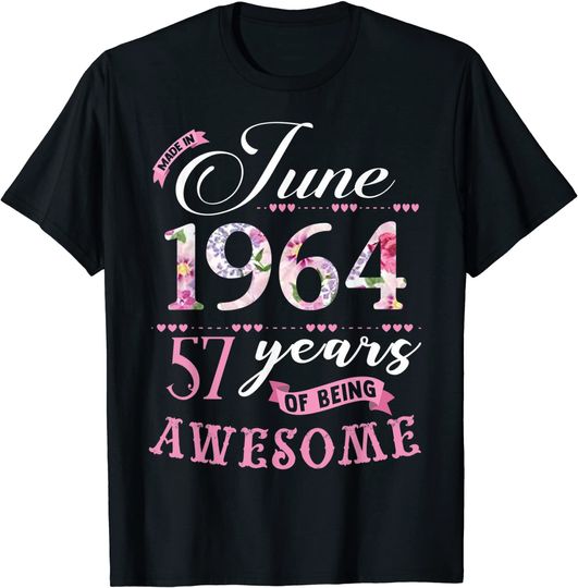57th Birthday Floral Gift for Womens Born in June 1964 T-Shirt