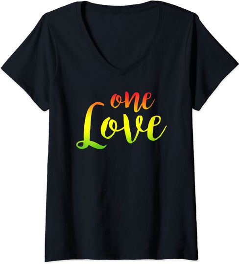 Womens One Love - Rasta Reggae Roots Clothing Peace Love V-Neck T-Shirt
