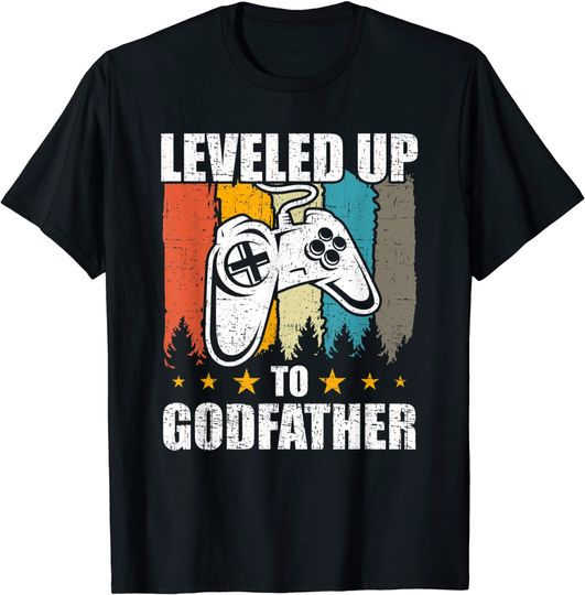 Leveled up to Godfather Video Gamer Gaming T-Shirt