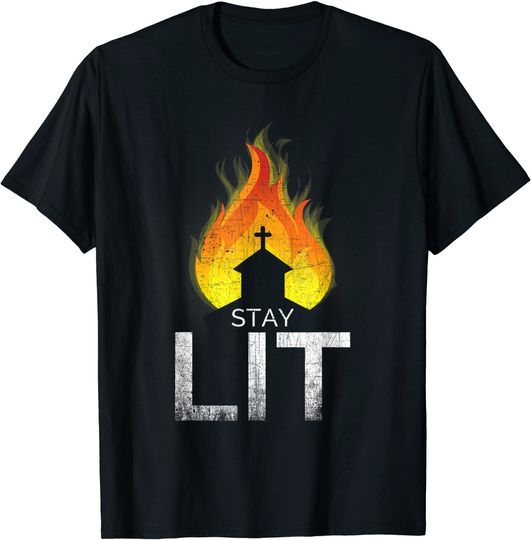 Stay Lit Occult Burning Church Satanic Witchcraft Design T-Shirt