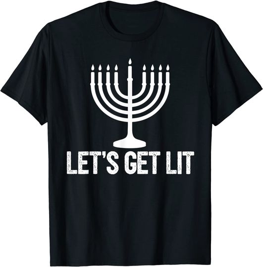 Hanukkah Shirt For Women Kids Men Let's Get Lit Gift Jewish T-Shirt