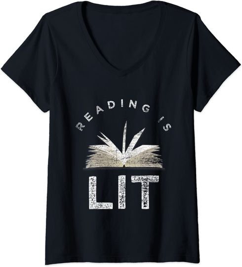 Womens Reading Is Lit - Reading Books Bookworm V-Neck T-Shirt