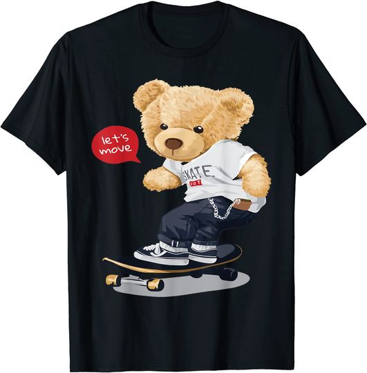 Funny Teddy Bear Skating Skateboard Cute Cartoon Beautiful T-Shirt
