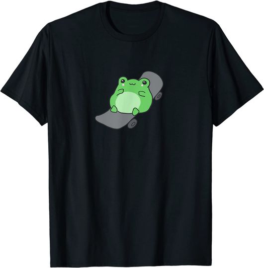 Cute Frog on Skateboard - Kawaii Aesthetic Frog T-Shirt