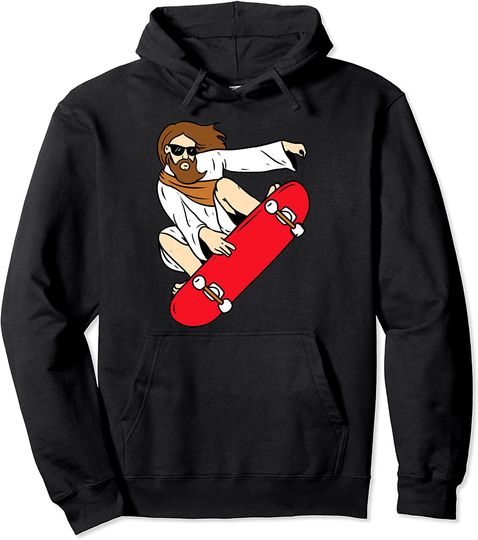 Jesus Riding Skateboard Pullover Hoodie