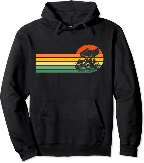 Retro Sunset Winged Sprint Car Dirt Track Racing Pullover Hoodie