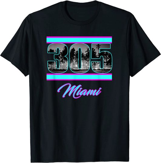 Miami Men's T Shirt 305 South Beach View 80s