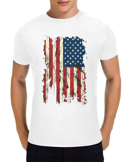 Men Vintage Distressed American Flag Shirts 4th of July Patriotic Round Neck T Shirt