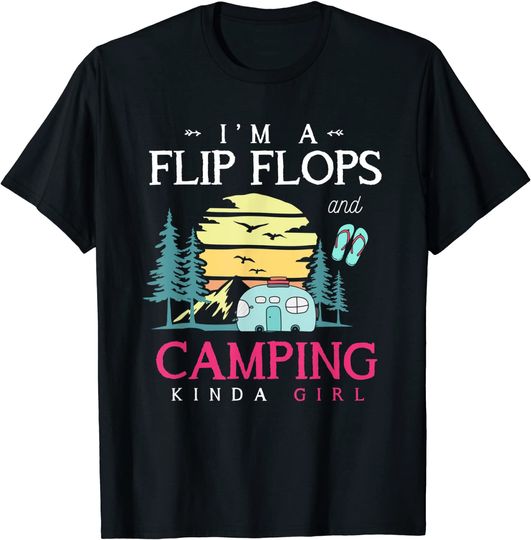 Funny Camper Women Girls Camp Flip Flops Retro Camping T-Shirt