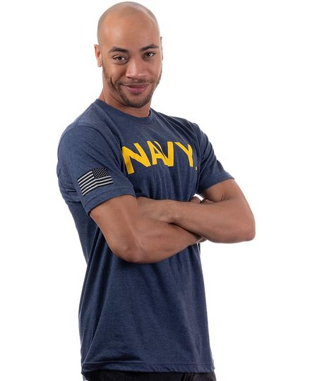 Navy Chest Print & U.S. Military Sleeve Flag | Naval Veteran Sailor Style Shirt