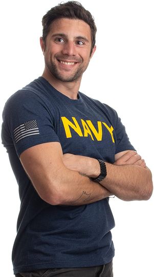 Navy Chest Print & U.S. Military Sleeve Flag | Naval Veteran Sailor Style Shirt