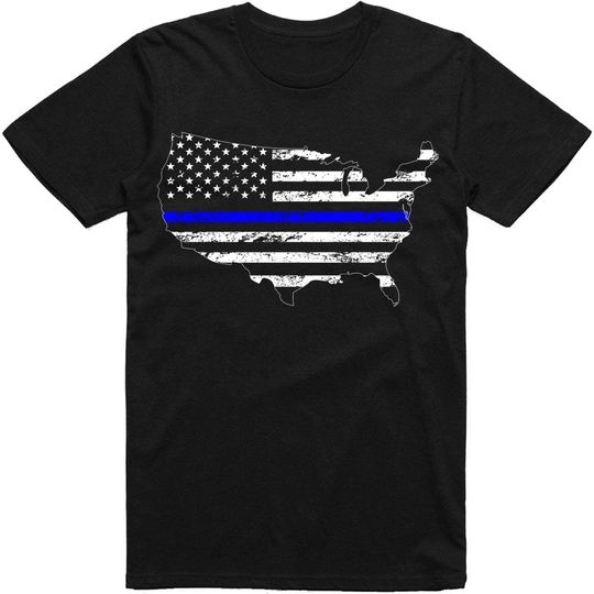 SkreenedTees USA Thin Blue Line American Flag Patriotic Police Supporter Blue Lives Matter T-Shirt