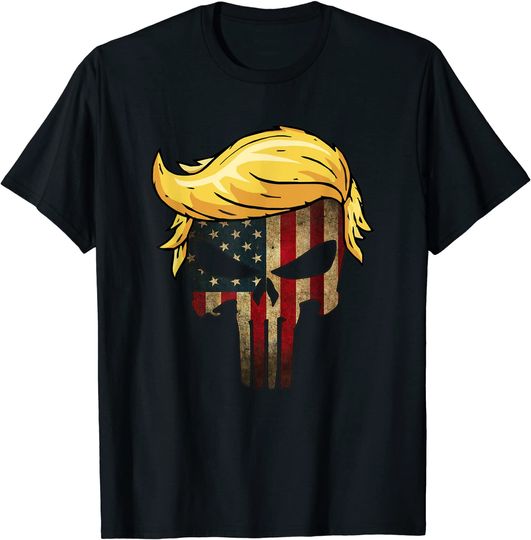 Trump Hair Skull Shirt - 4th of july US Flag Trump Gift T-Shirt