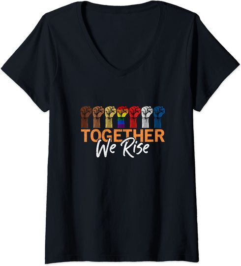 Womens We Rise Together Equality Social Justice V-Neck T-Shirt