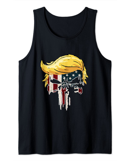 Trump American Flag Skull 2020 Second Term Reelection Tank Top