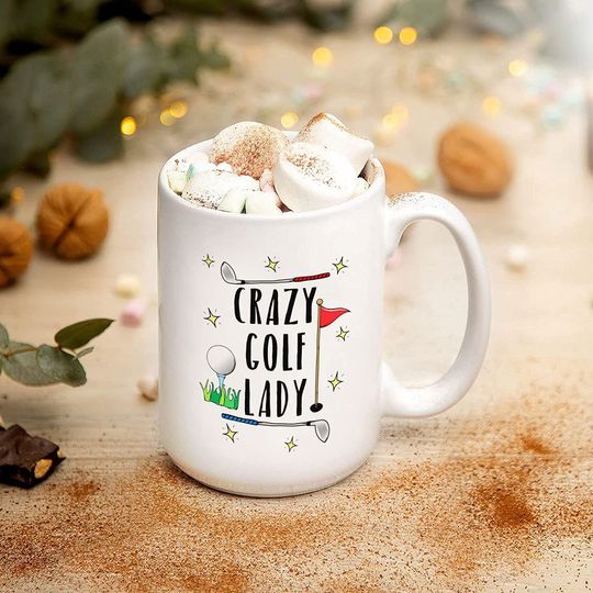 Crazy Golf Lady 15oz Large Mug Cup, Ceramic Novelty Coffee Mugs 11oz, 15oz Mug, Tea Cup, Gift Present Mug For Birthday, Christmas Thanksgiving Festival