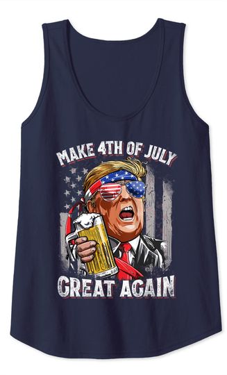 Make 4th of July Great Again Funny Trump Men Drinking Beer Tank Top
