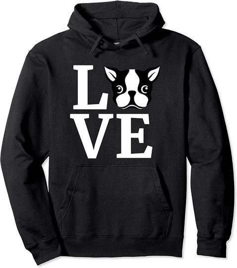 Boston Terrier Hoodie Love Bostie Hooded Sweater Dog Gift Pullover Hoodie